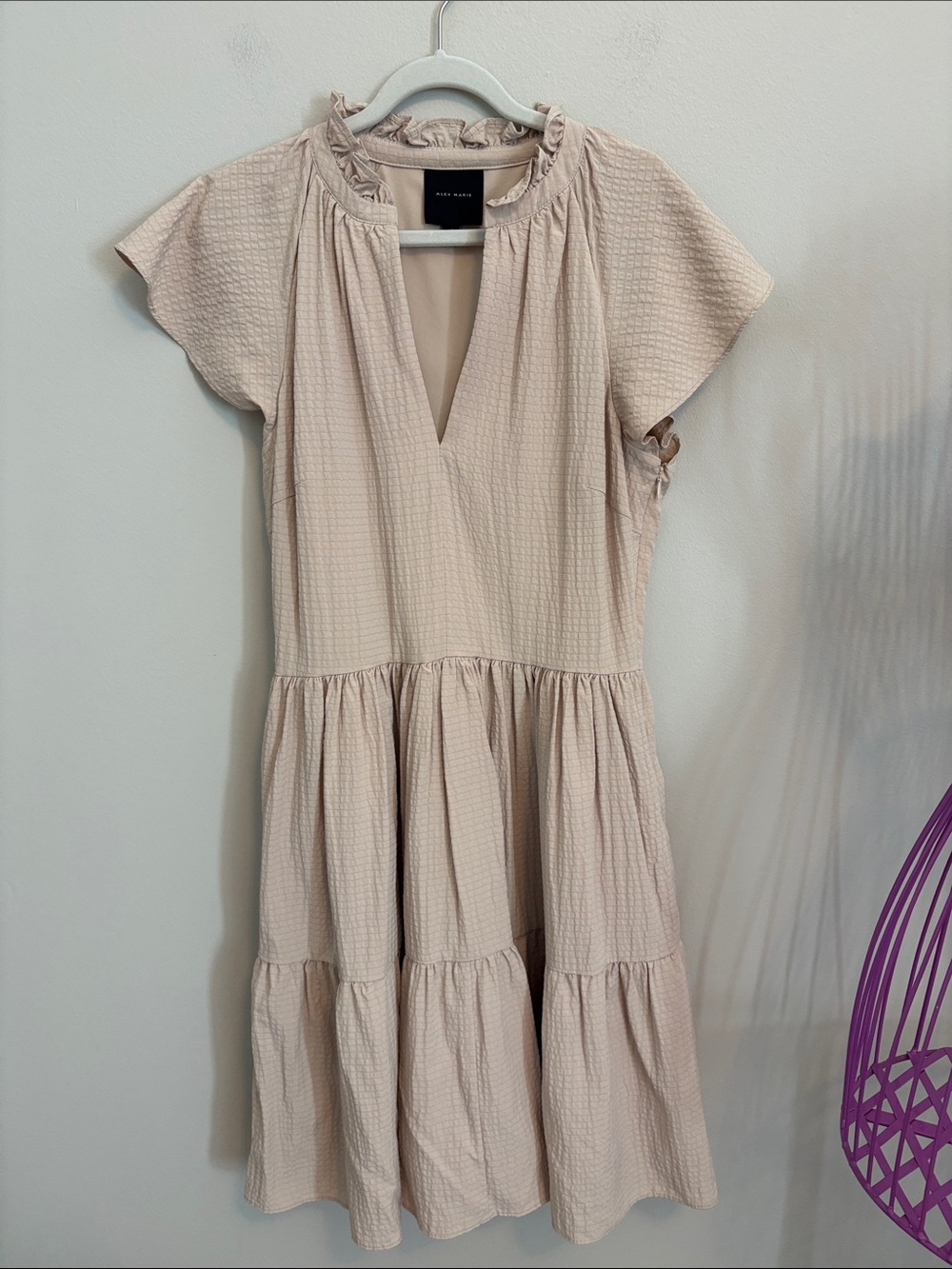 Alex Marie Sand Colored Tiered Midi Dress